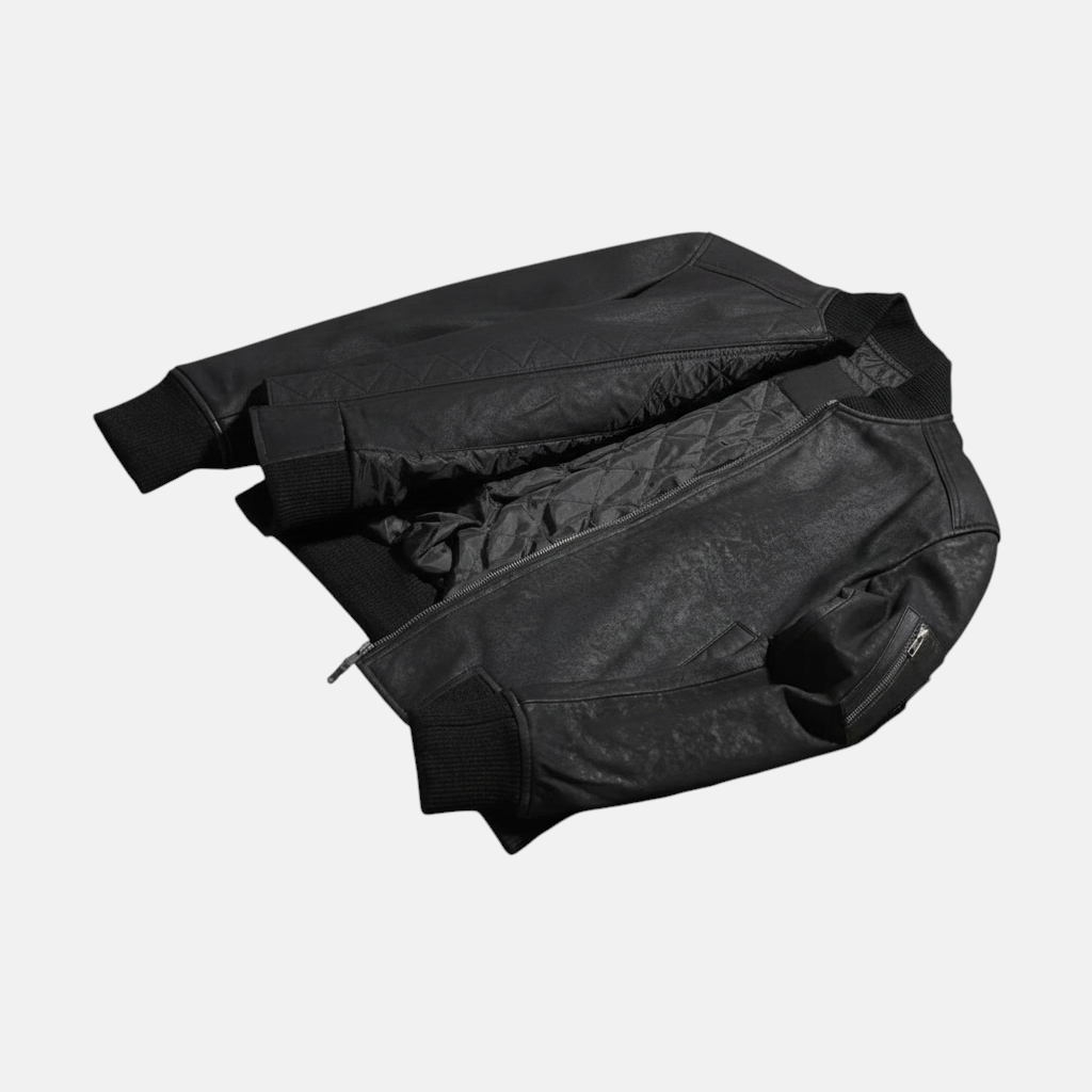 Men's Bomia Ma-1 Distressed Black Leather Bomber Jacket