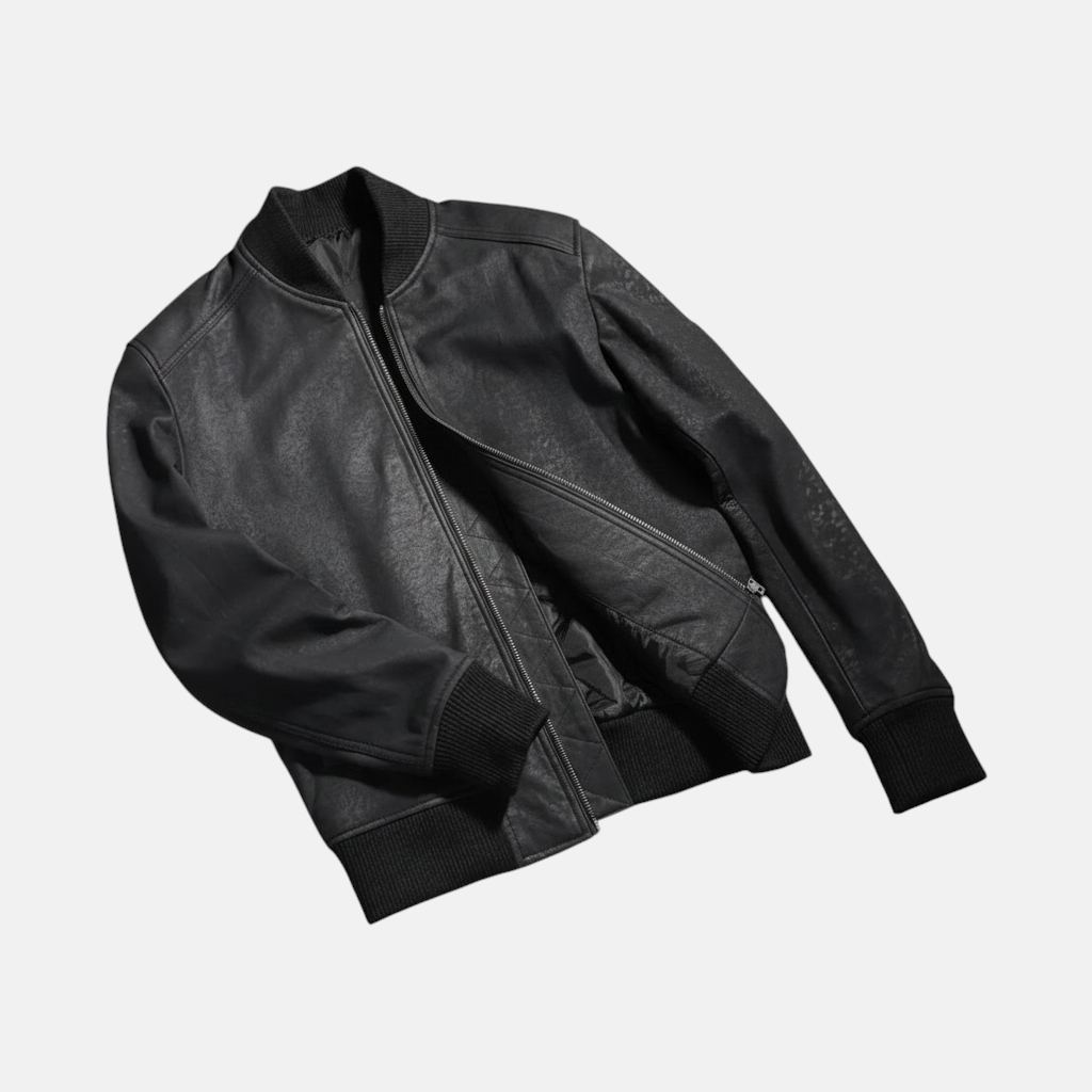 Men's Bomia Ma-1 Distressed Black Leather Bomber Jacket