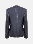 Women's Collarless Leather Biker Jacket