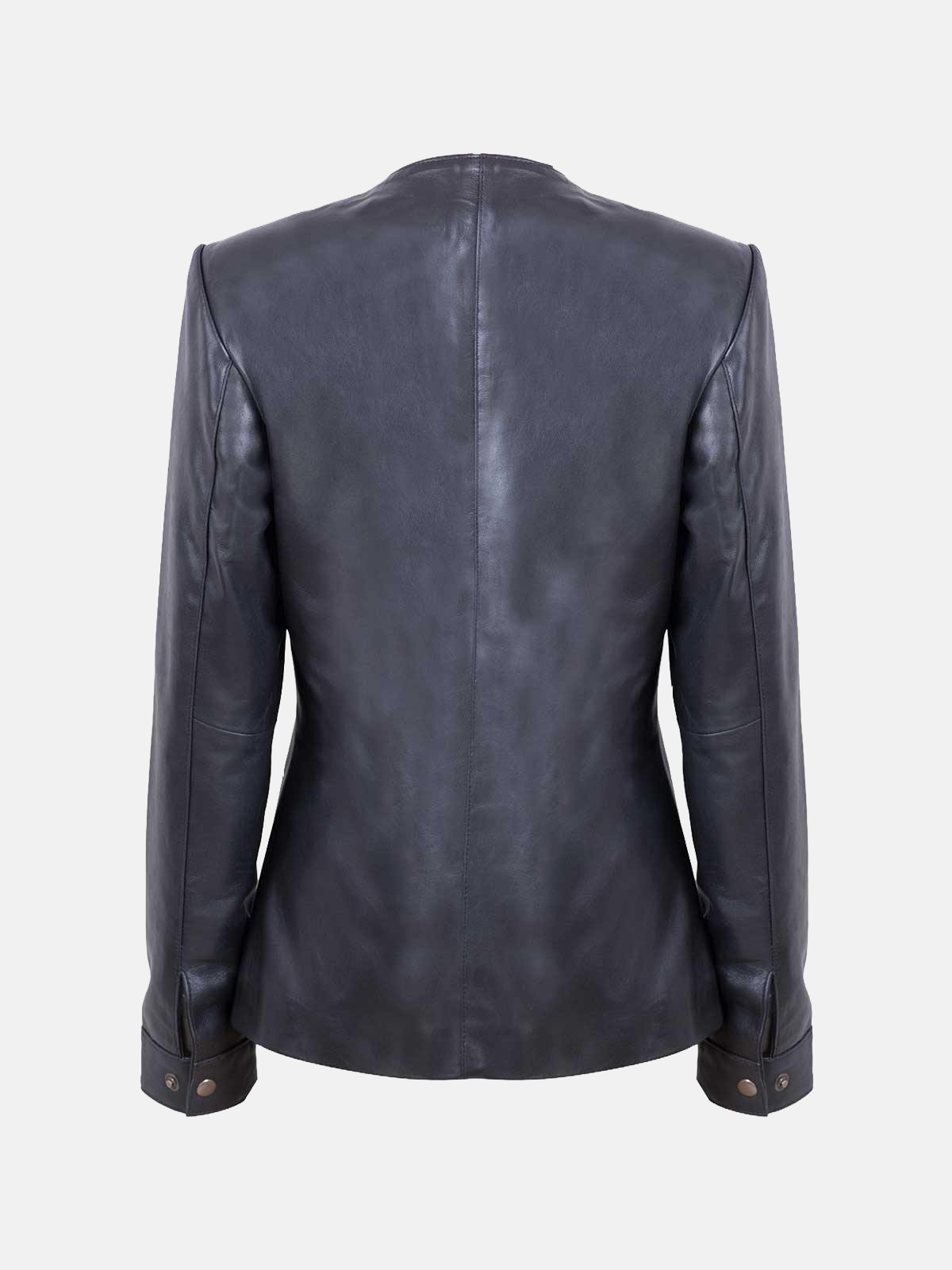 Women's Collarless Leather Biker Jacket