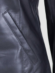 Women's Collarless Leather Biker Jacket