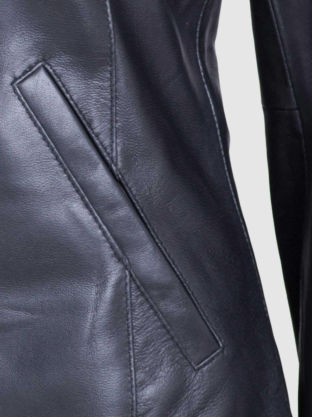 Women's Collarless Leather Biker Jacket