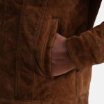 Men's Dallis Brown Suede Shearling Leather Trucker Jacket