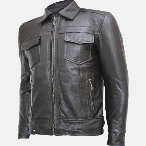 Men's Classic Zipper Brown Leather Jacket