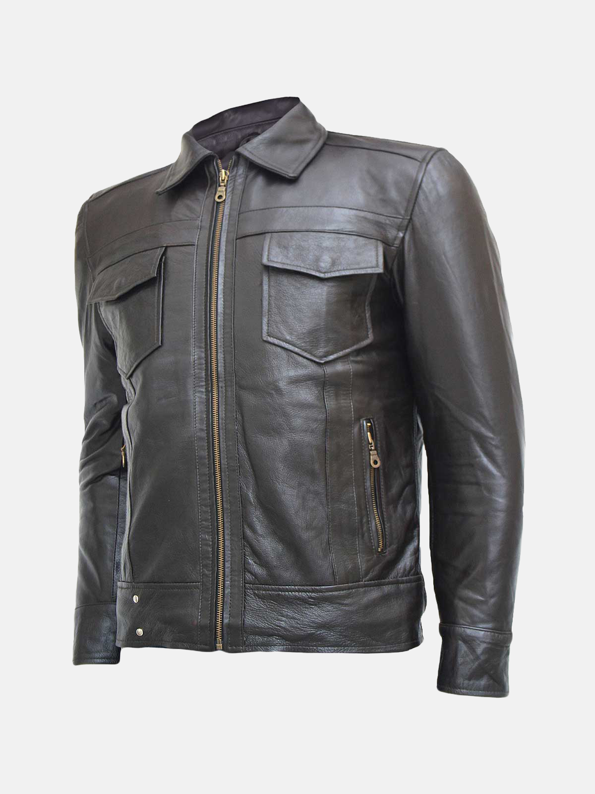Men's Classic Zipper Brown Leather Jacket