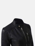 Women's Quilted Cafe Racer Biker Leather Jacket