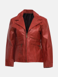 Women’s Red Leather Coat with Zip