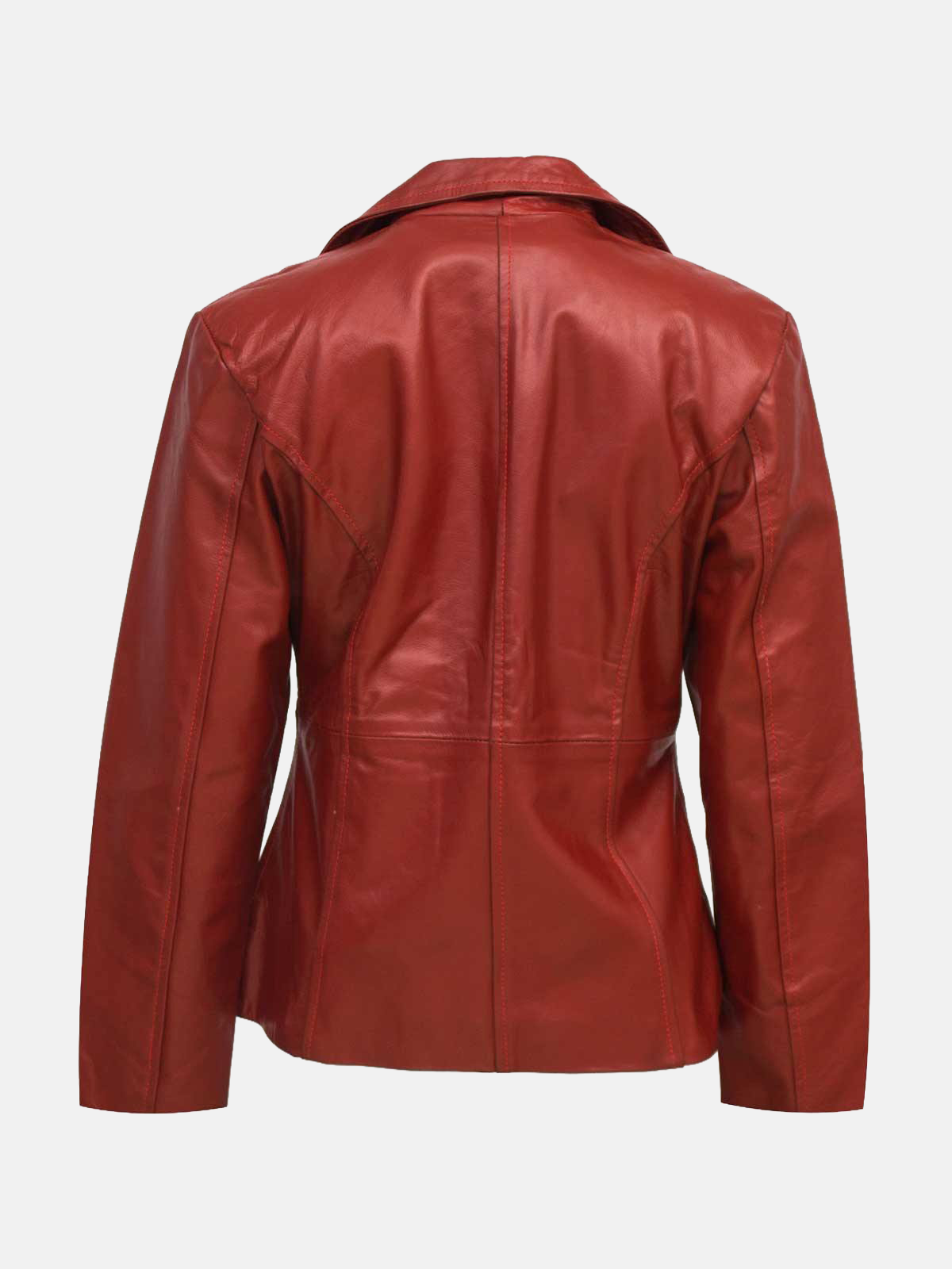 Women’s Red Leather Coat with Zip