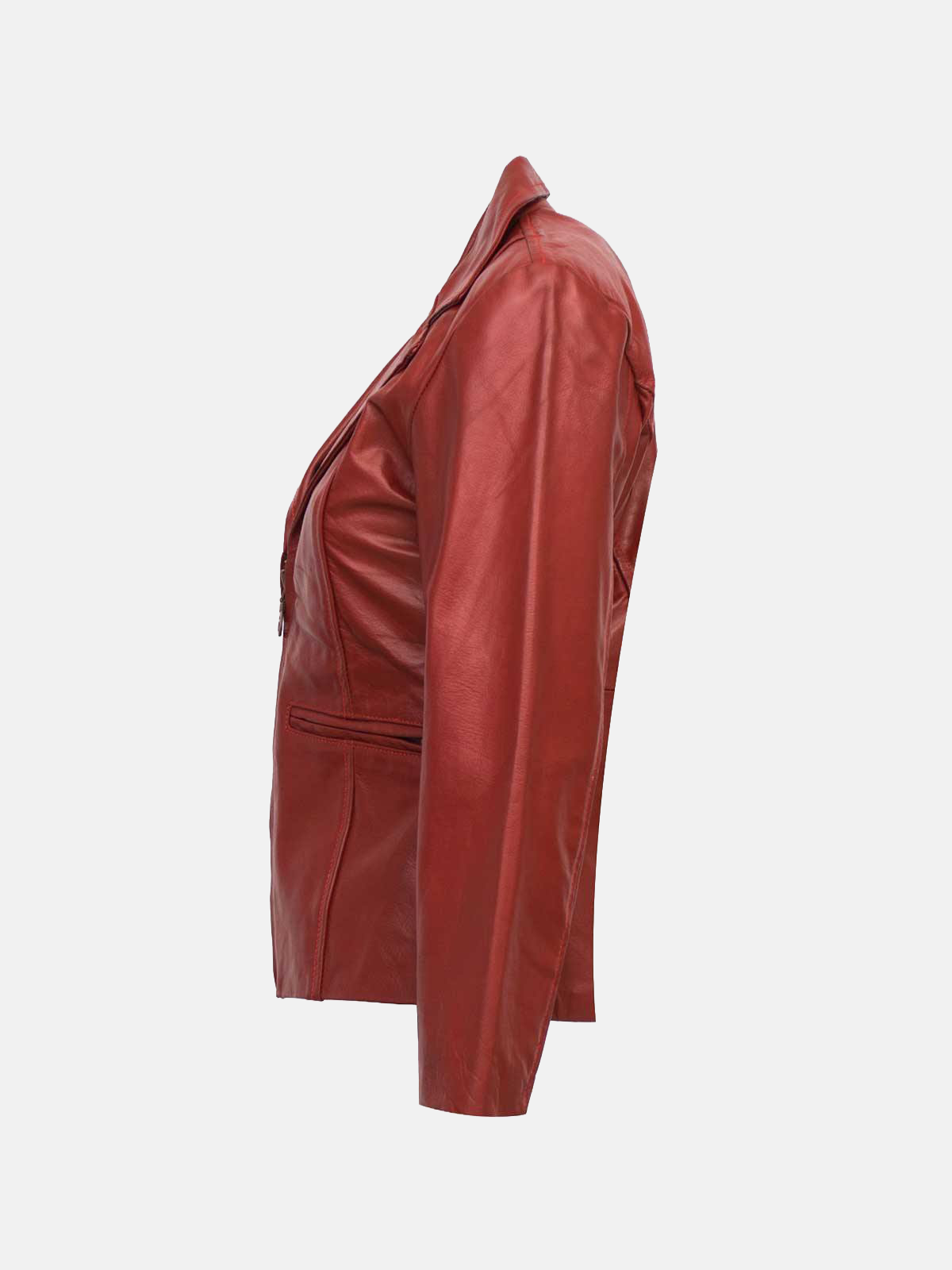 Women’s Red Leather Coat with Zip