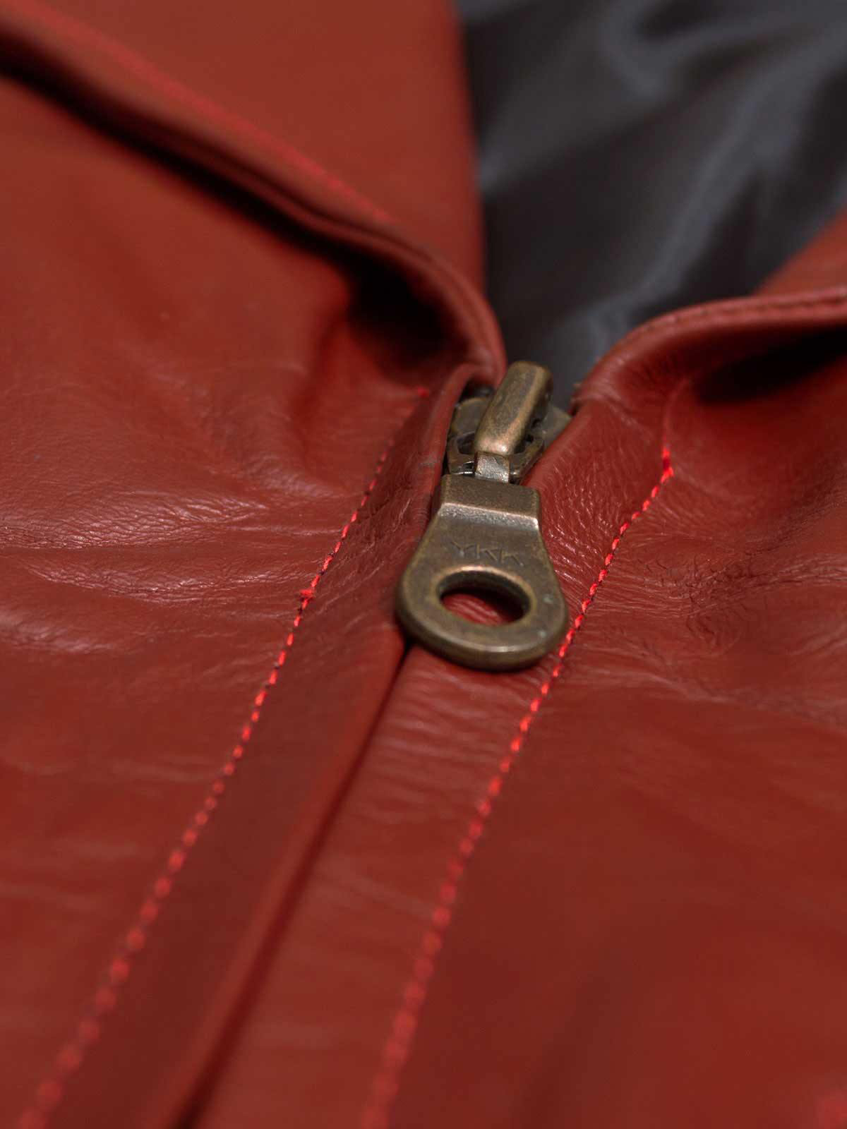 Women’s Red Leather Coat with Zip