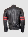 Men's Cafe Racer Leather Biker Jacket with Red Stripes