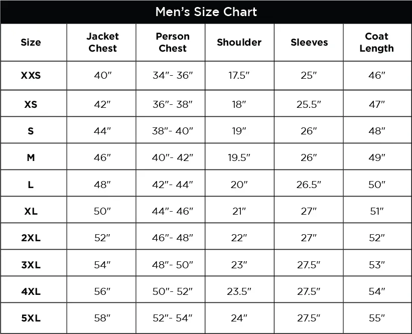 Men Size Chart