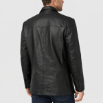 Men's 3 Button Black Leather Coat