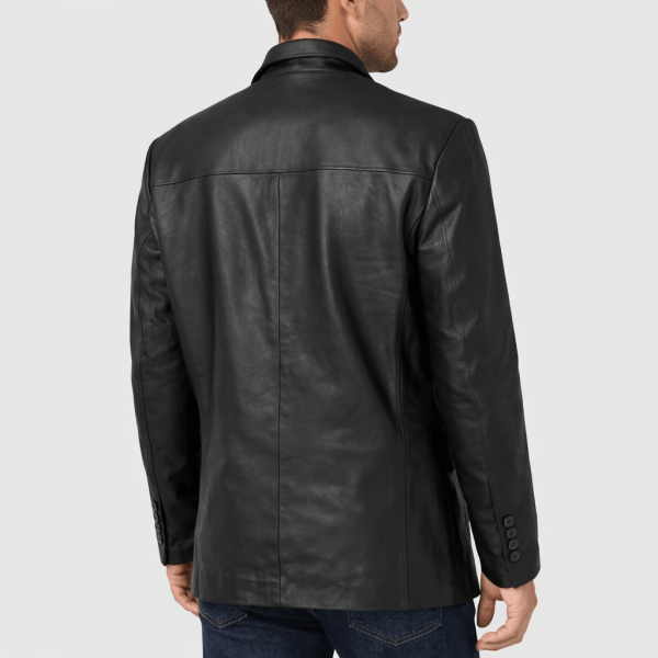 3 Button Black Leather Coatback
