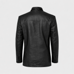 Men's 3 Button Black Leather Coat