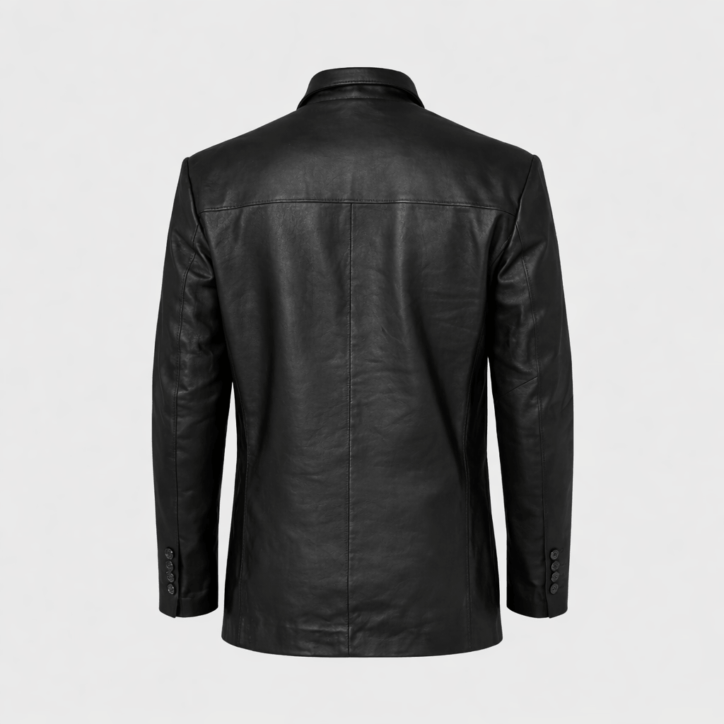Men's 3 Button Black Leather Coat