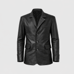 Men's 3 Button Black Leather Coat
