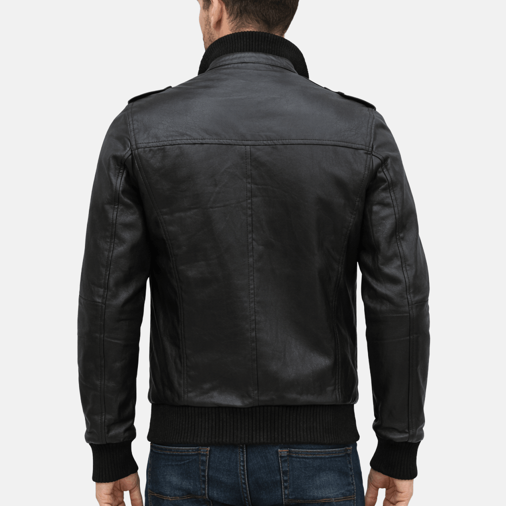 Men's Premium Black Leather Bomber Jacket