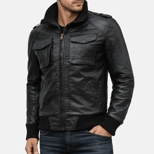 Men's Premium Black Leather Bomber Jacket