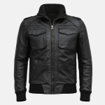 Men's Premium Black Leather Bomber Jacket