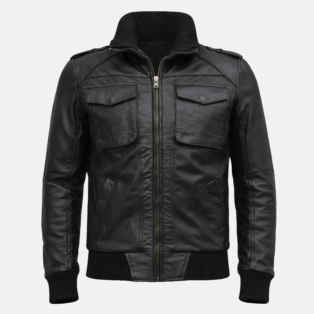 Men's Premium Black Leather Bomber Jacket