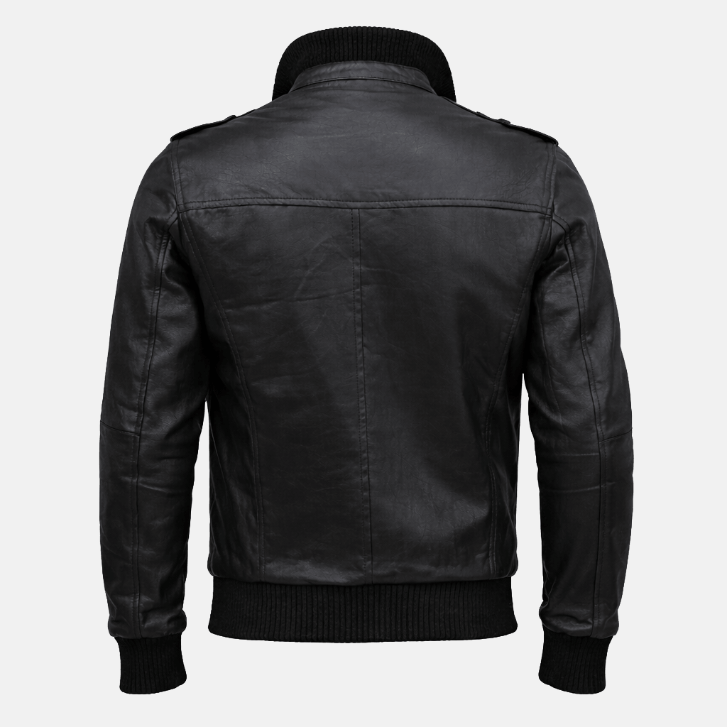 Men's Premium Black Leather Bomber Jacket