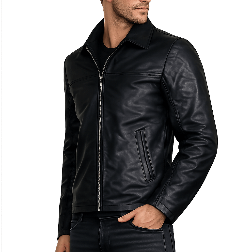 Men's Black Leather Racer Jacket