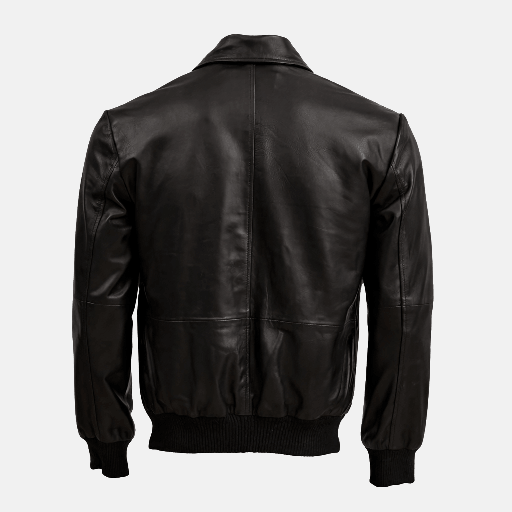 Men's Black Sheepskin Leather Bomber Jacket