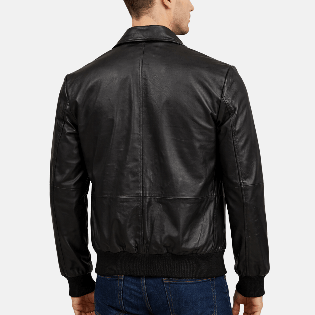 Men's Black Sheepskin Leather Bomber Jacket