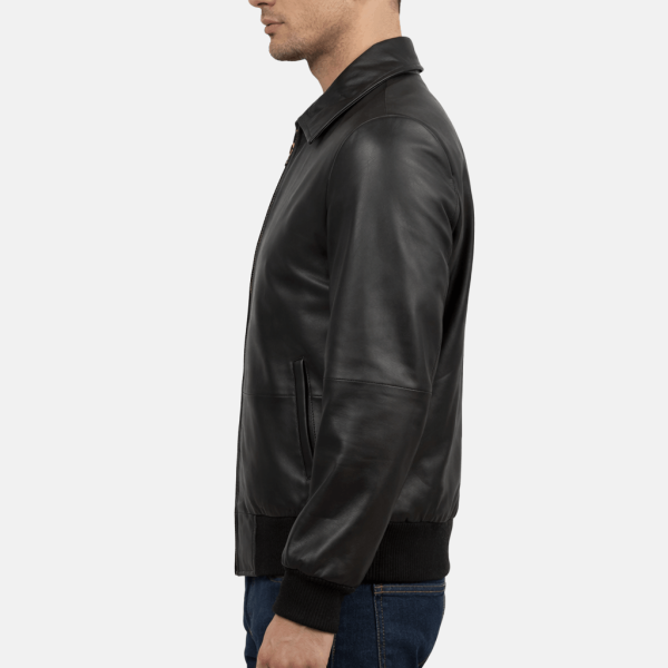 Black Sheepskin Leather Bomber Jacketside