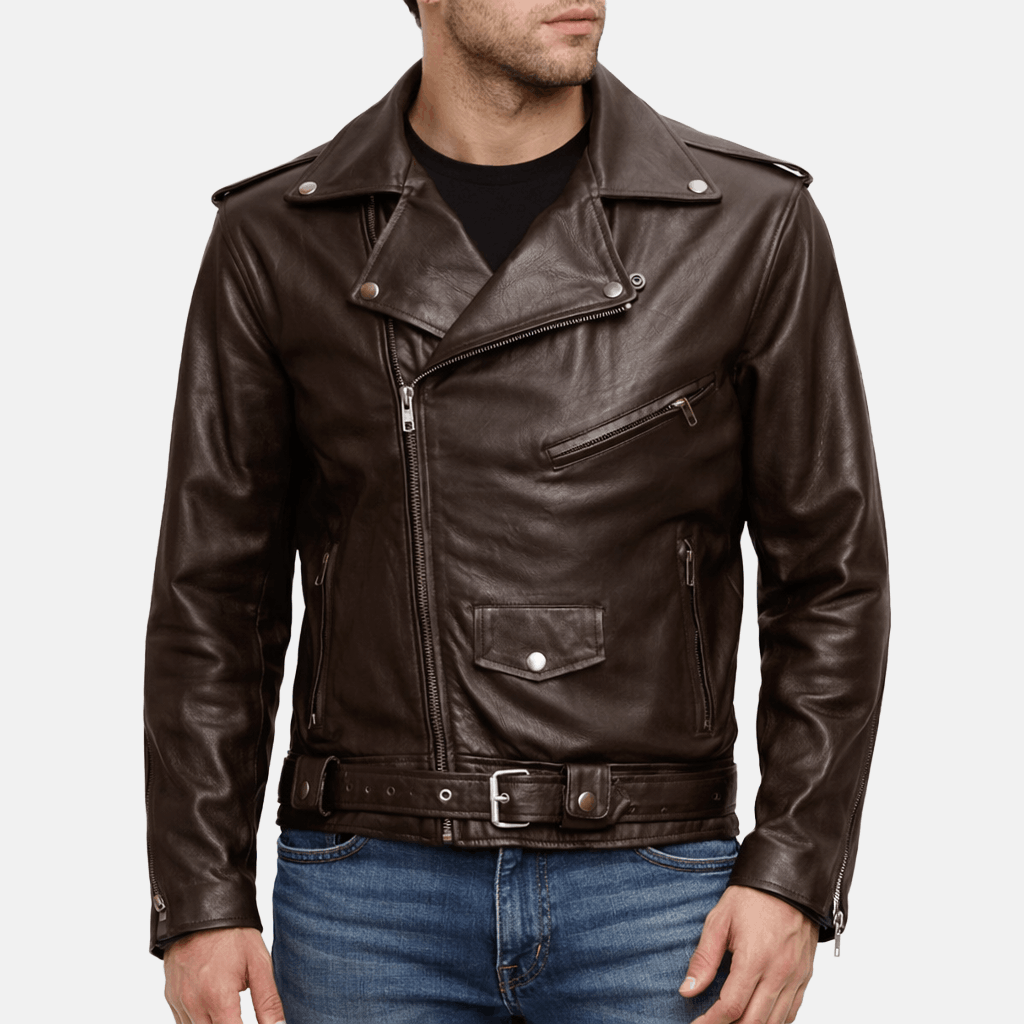 Men's Brown Leather Motorcycle Jacket