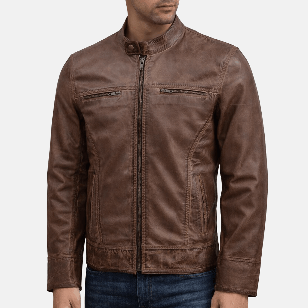 Men's Premium Brown Leather Waxed Jacket