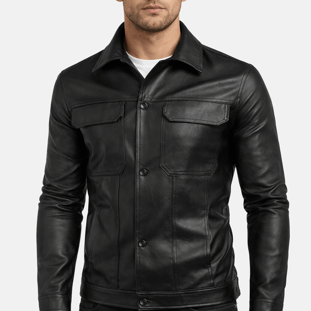 Men's Collared Leather Jacket
