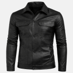 Men's Collared Leather Jacket