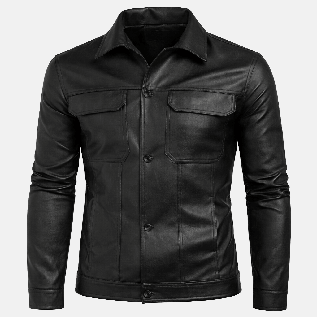 Men's Collared Leather Jacket