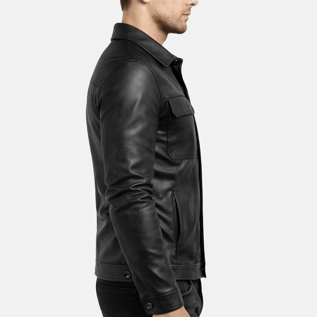 Men's Collared Leather Jacket