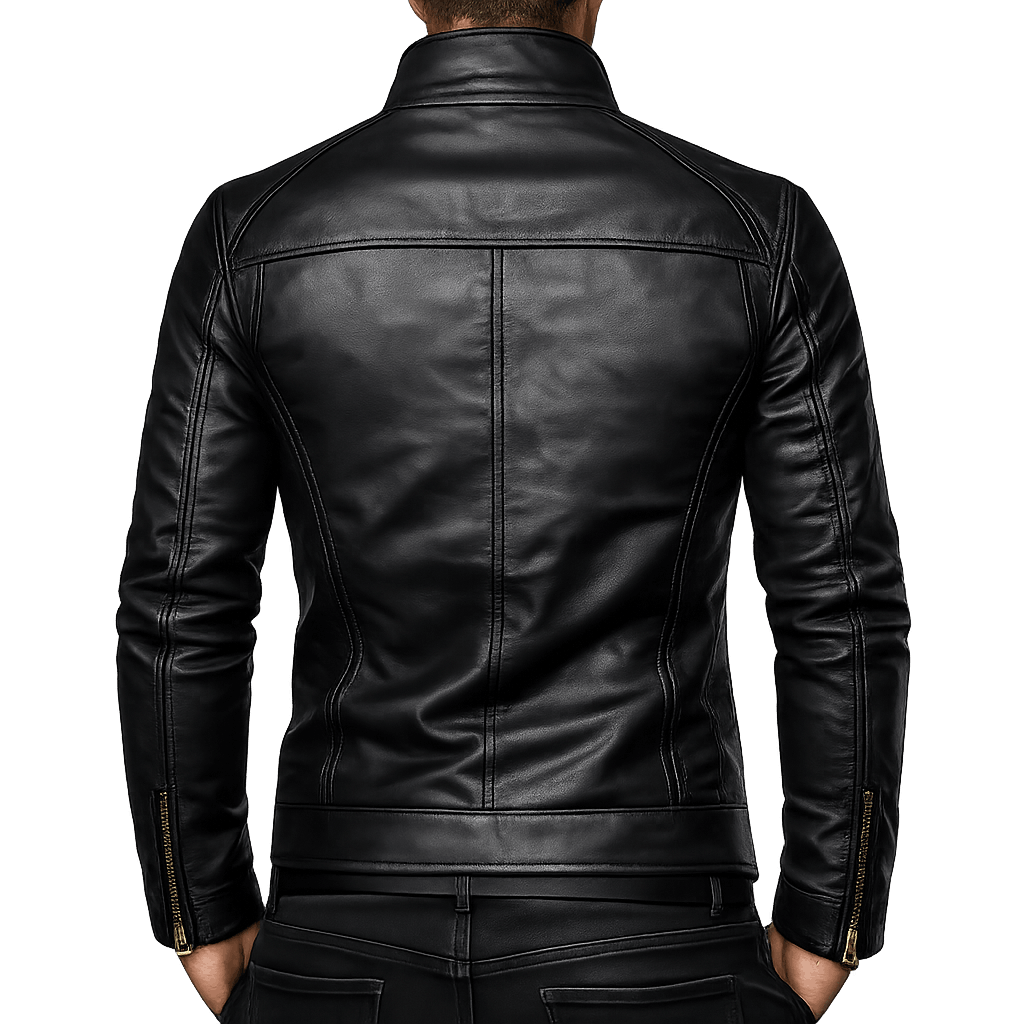 Men's Black Cowhide High Collar Leather Jacket