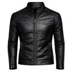 Men's Black Cowhide High Collar Leather Jacket