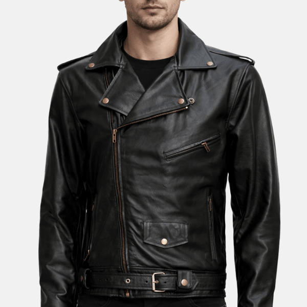 Men's Black Cowhide Leather Motorcycle Jacket