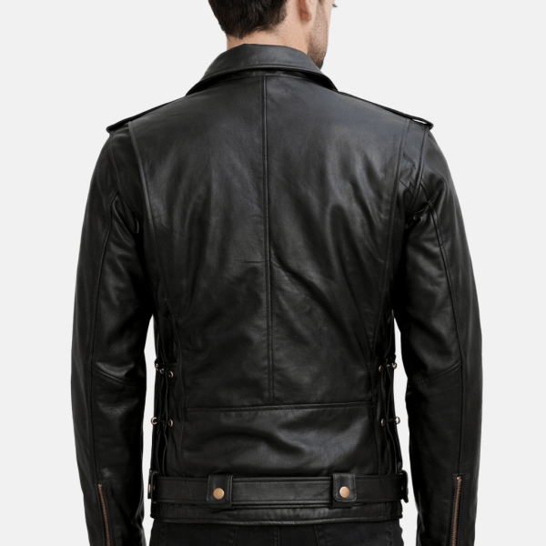 Men’s Black Cowhide Leather Motorcycle Jacketback