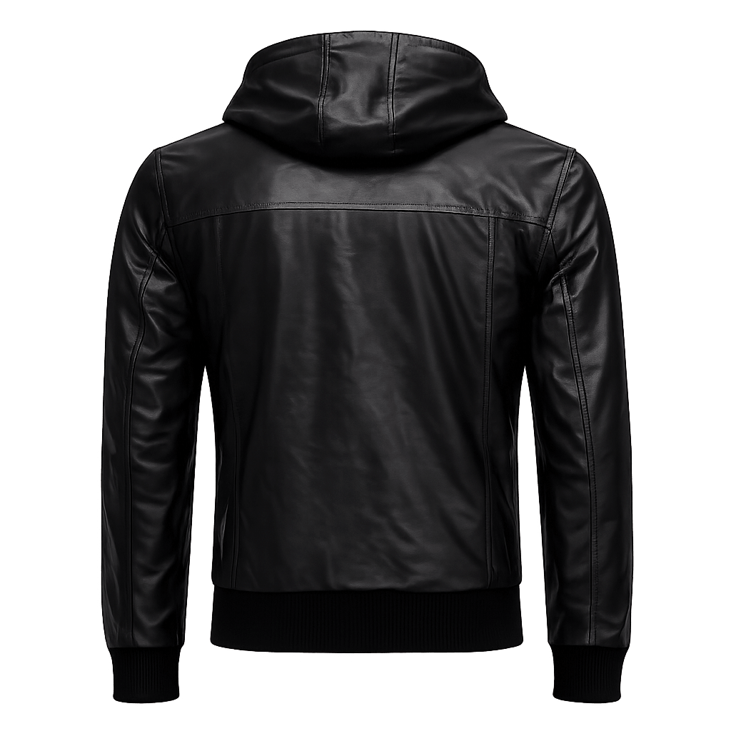 Men's Black Hoodie Leather Jacket