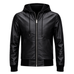 Men's Black Hoodie Leather Jacket