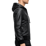 Men's Black Hoodie Leather Jacket