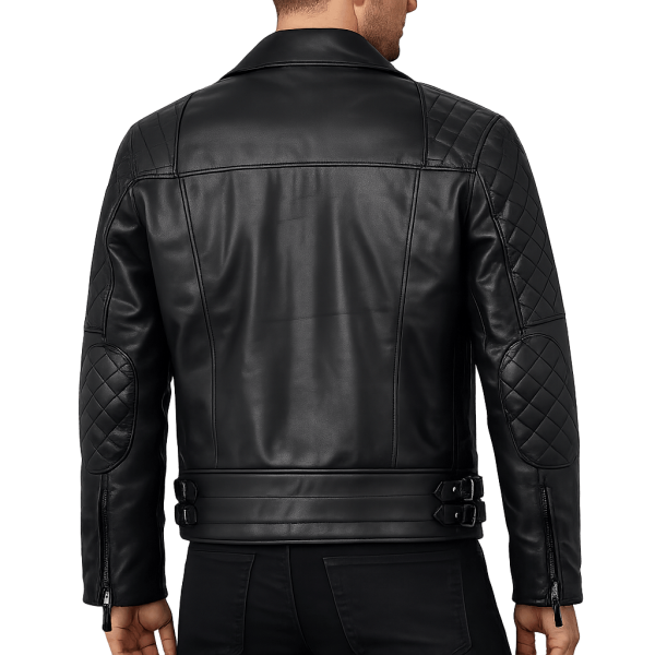 Men’s Diamond Quilted Black Leather Jacketback
