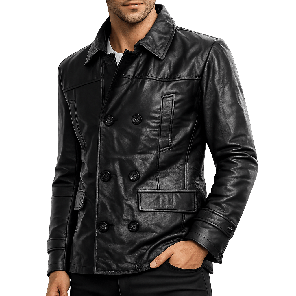 Men's Premium Black Reefer Leather Jacket