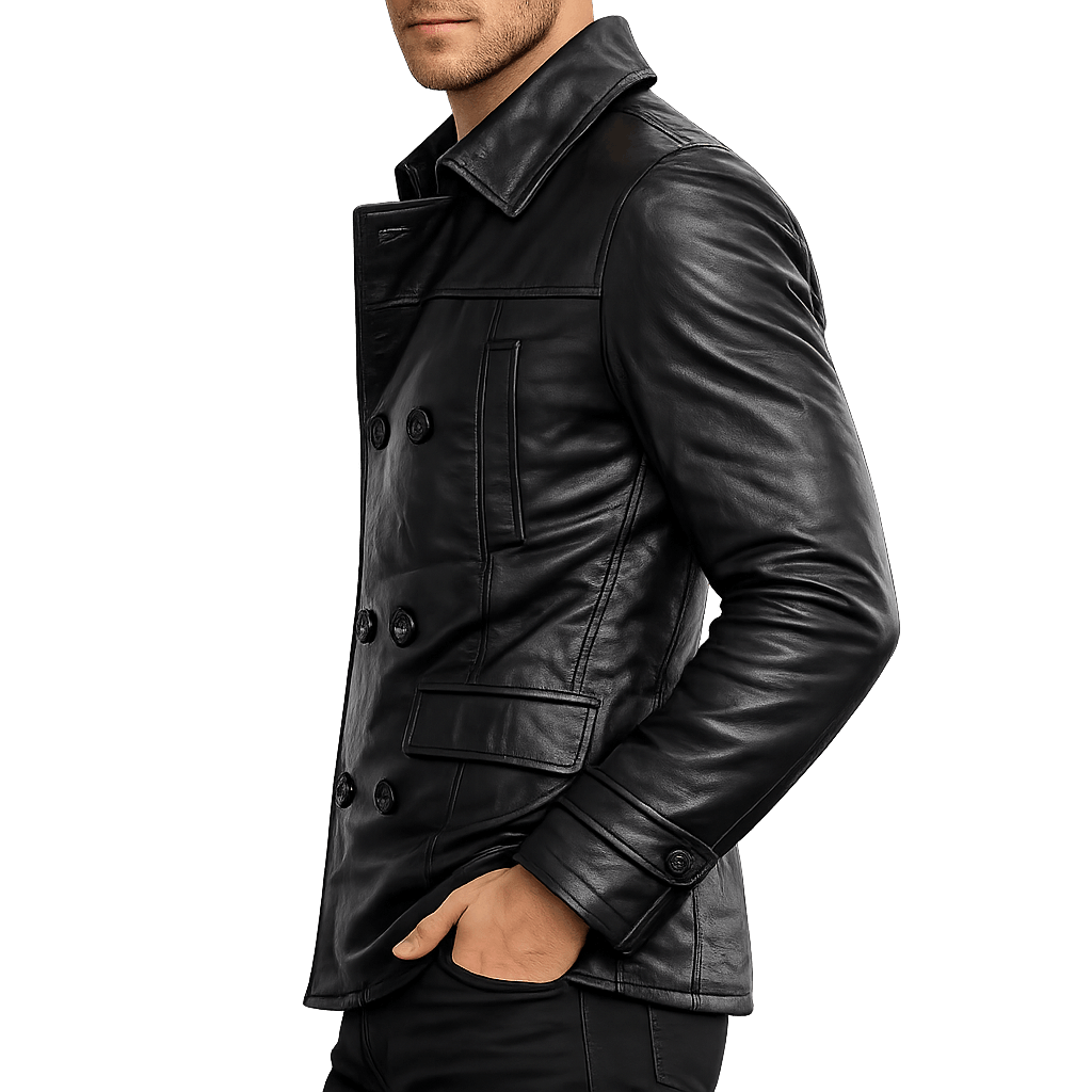 Men's Premium Black Reefer Leather Jacket