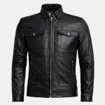 Men's Slim Fit Biker Black Leather Jacket