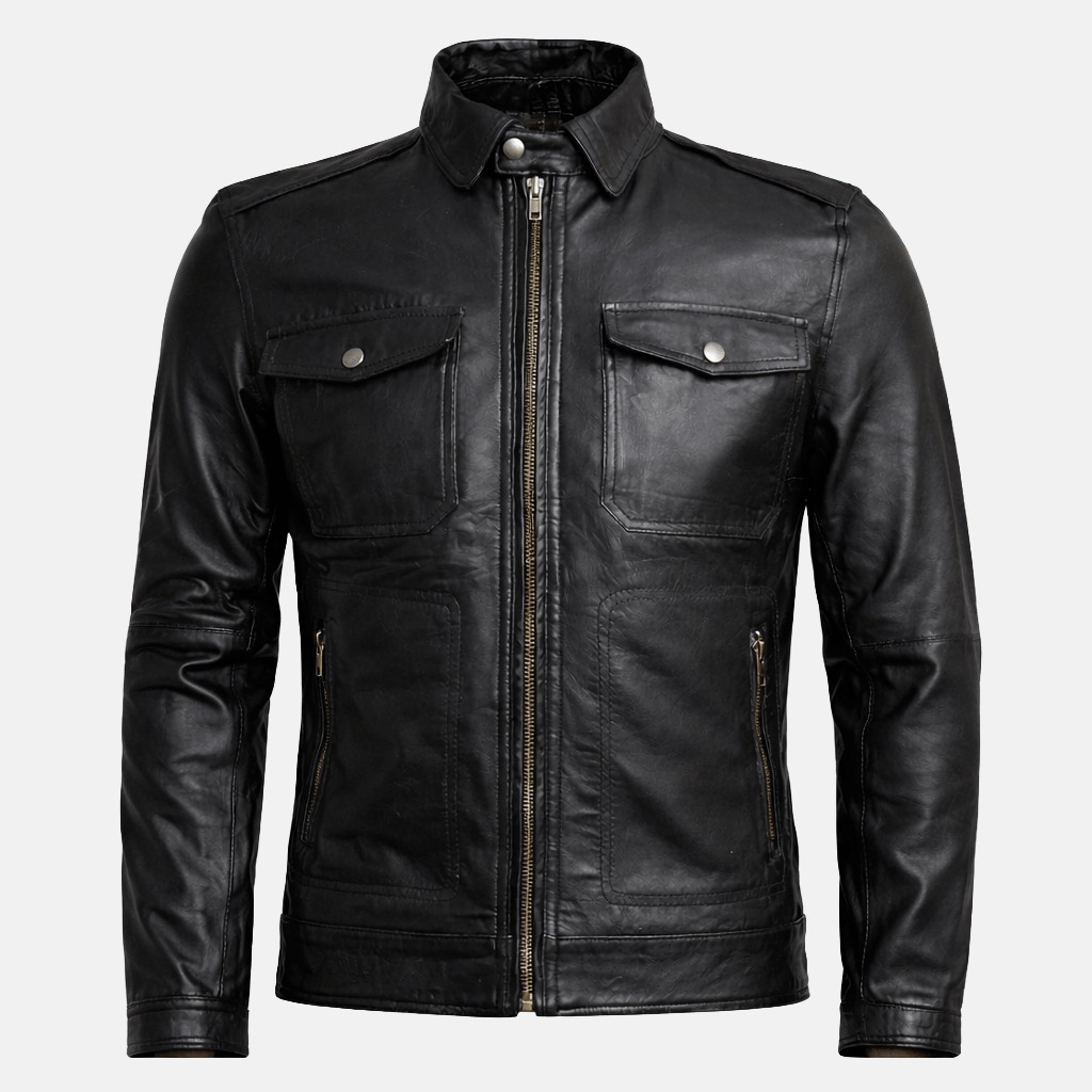 Men's Slim Fit Biker Black Leather Jacket