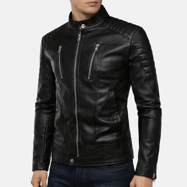 Men's Stand Up Collar Leather Jacket