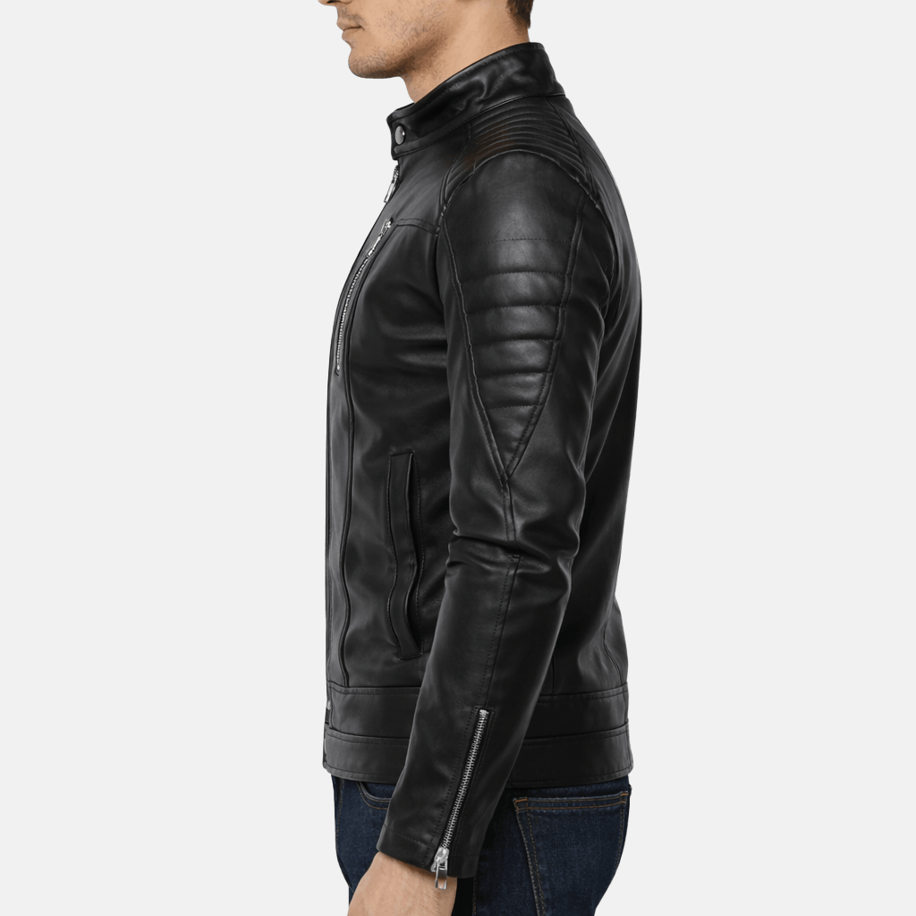 Men's Stand Up Collar Leather Jacket